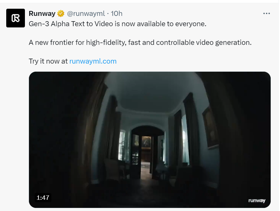 Runway官宣上线Gen-3 Alpha！无门槛抢先体验